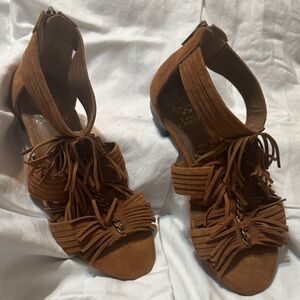 Camel Brown Fringe Sandals